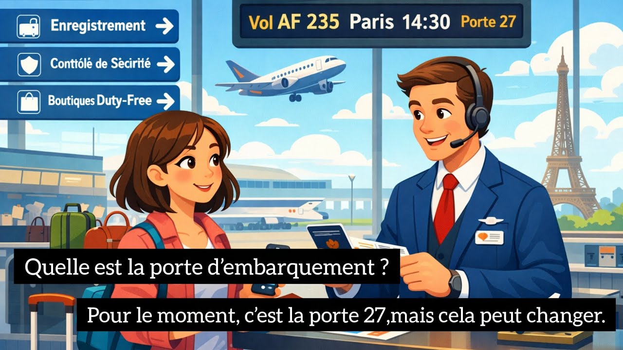 Dialogue en français à l’aéroport | Voyage, billets et embarquement ✈️اگر