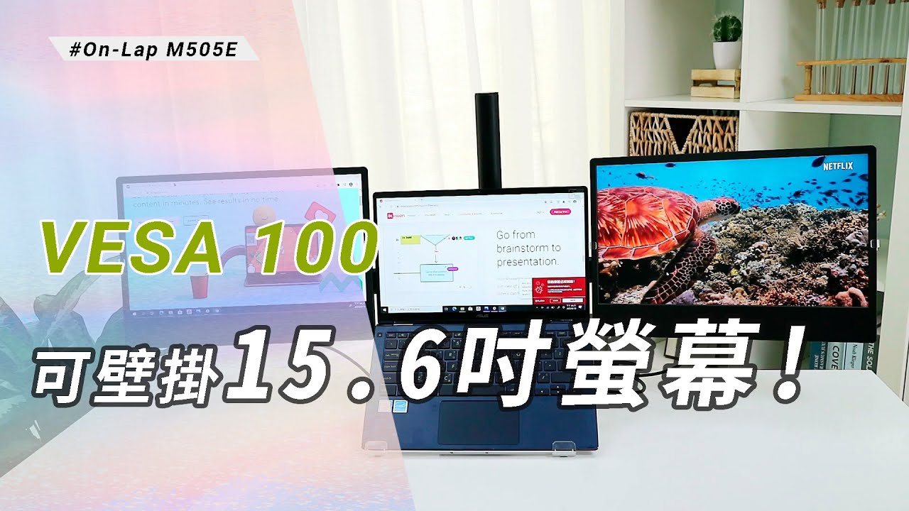 支援VESA 100 螢幕手臂 / 壁掛螢幕，M505E 15.6吋背面藏線設計行動螢幕｜給奇GeChic