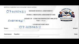 GRADE 10 CORE MATHEMATICS MIDTERM 2 ASSESSMENT 2026 | FULL PAPER SOLUTIONS & REVISION LIVE Wealth