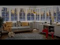 Winter window snow scene | Heavy Snowstorm and Fireplace for Relaxation, Sleeping | Winter Ambience