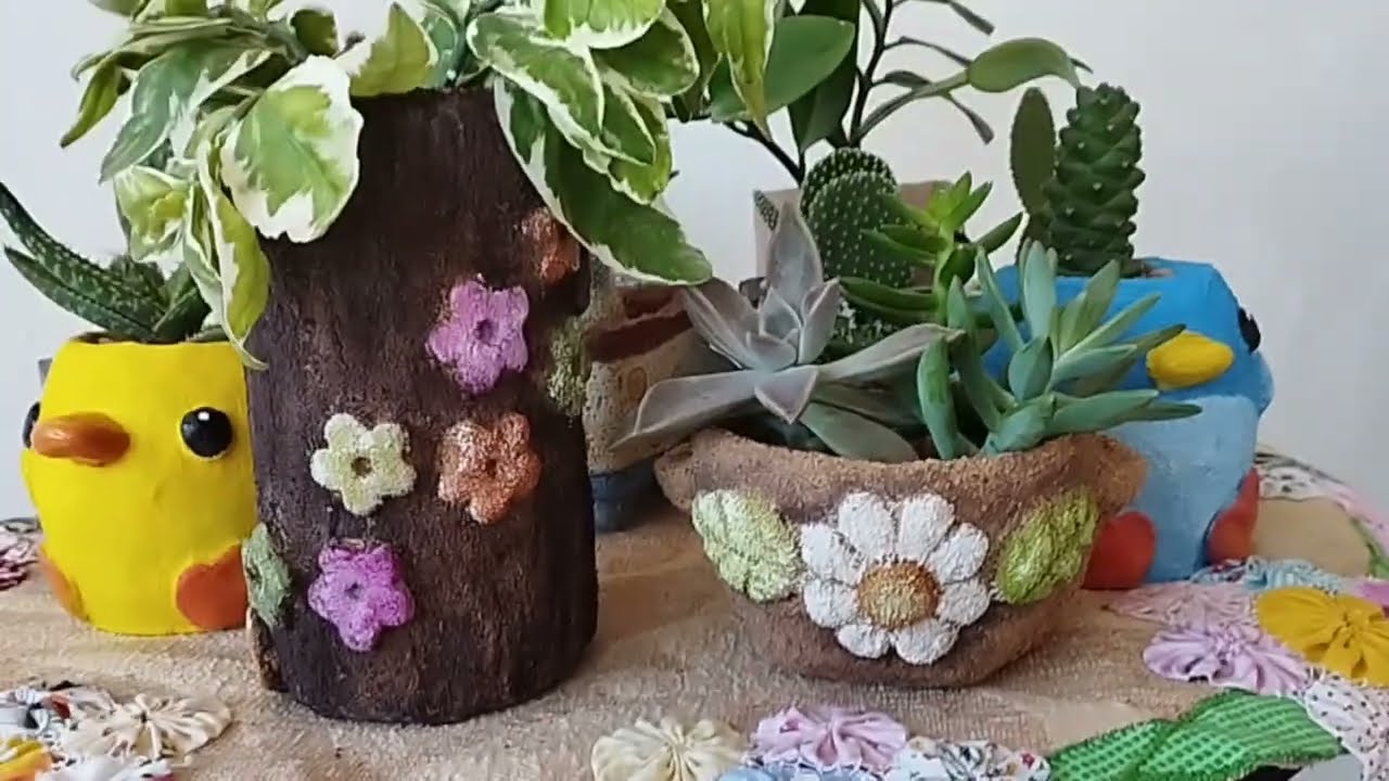 Macetas lindas, livianas y fáciles de hacer con masa de aserrín ♻️🪴🖌️@Graciela Herman Manualidades y Reciclados