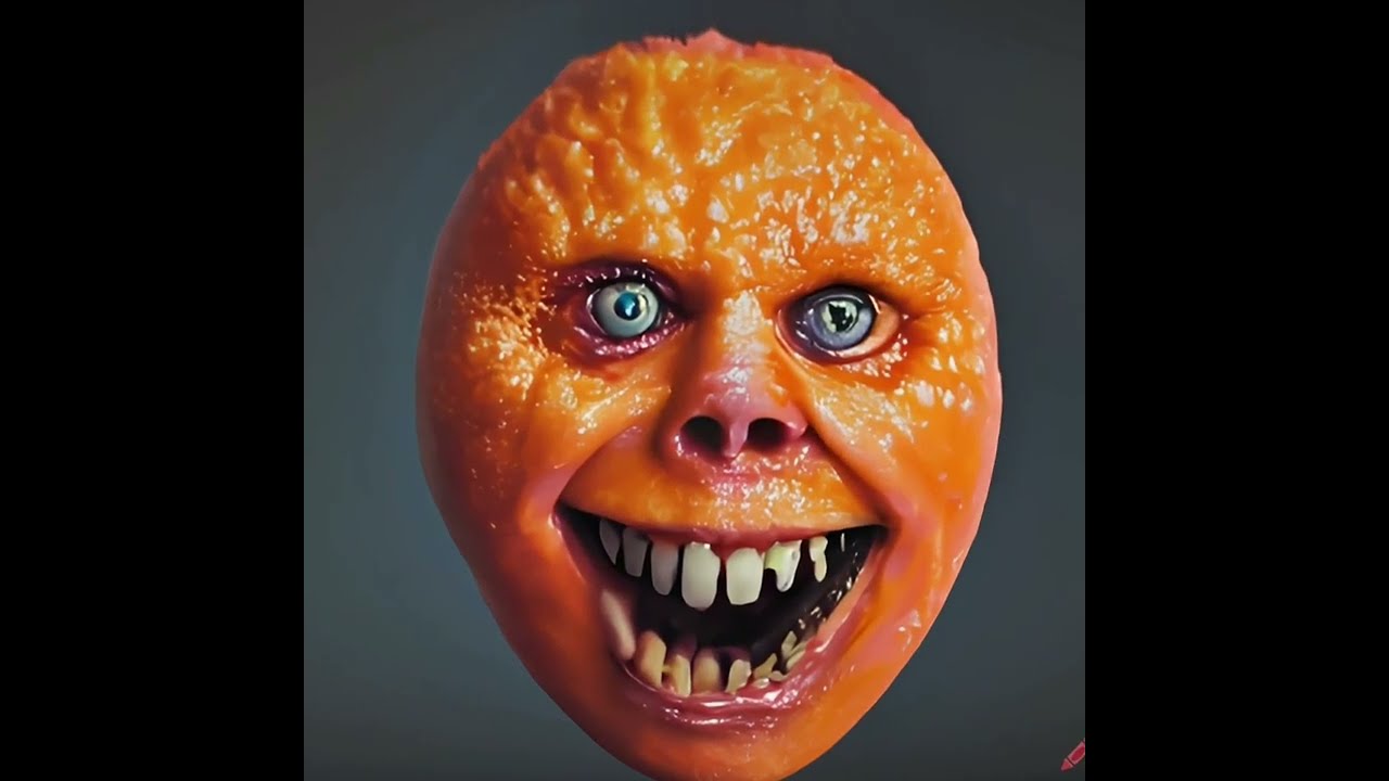 The Terrifying Transformation: Orange Fruit Monster with Human Face