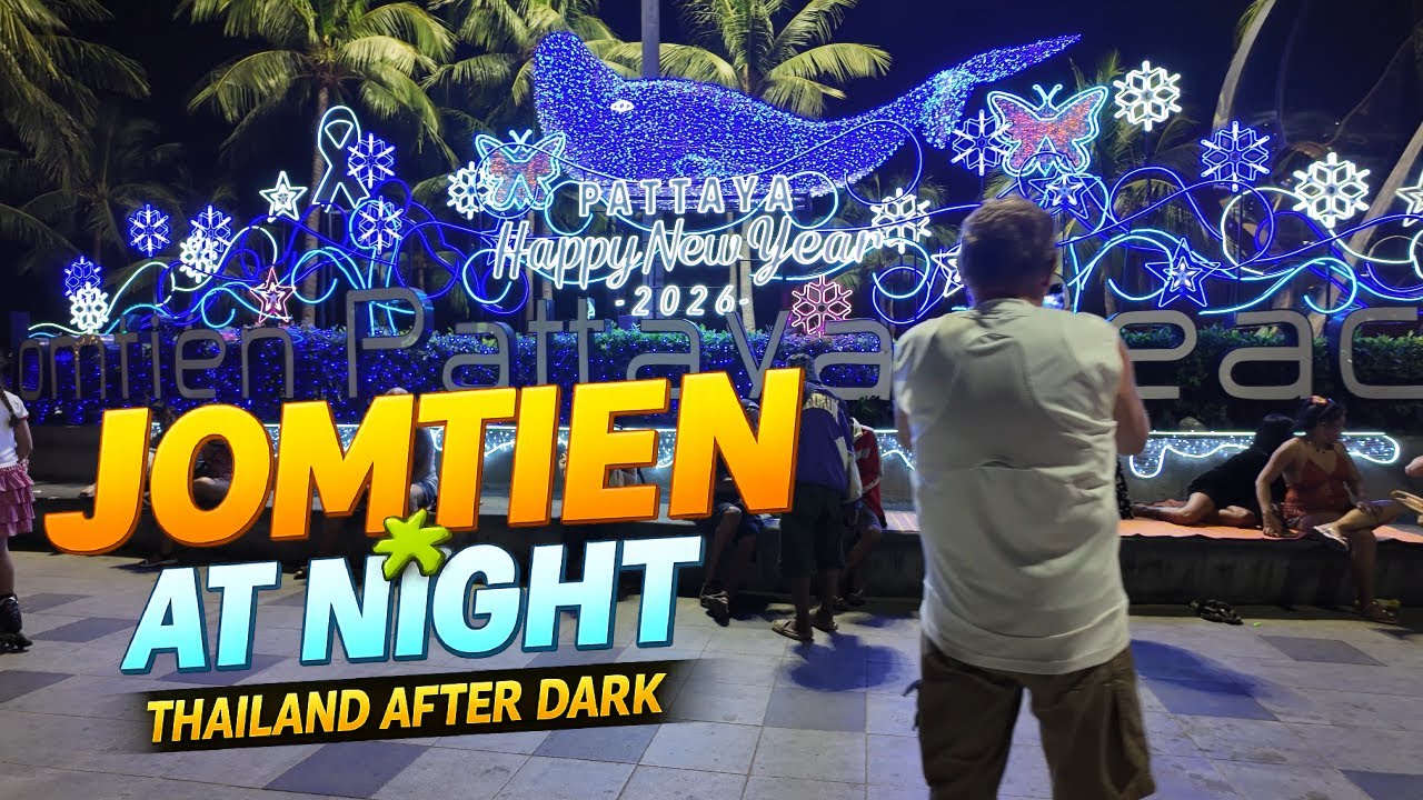 Jomtien Night Walk 4K 🌴 Beach Road & Street Life