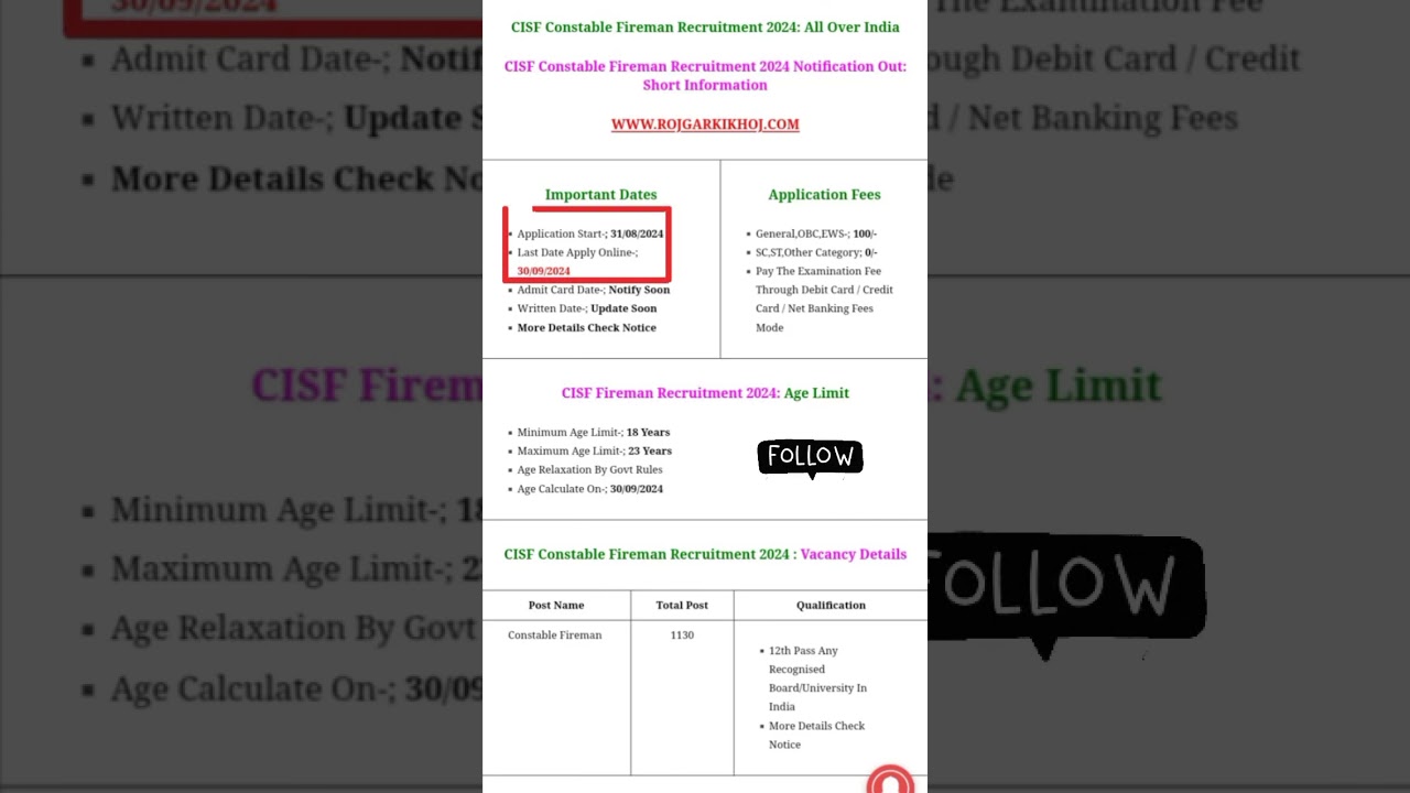 CISF new recruitment 2024 