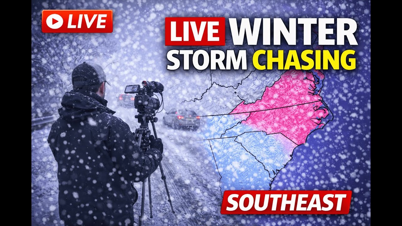 Live Storm Chasers in Snow Storm in South Carolina - YouTube