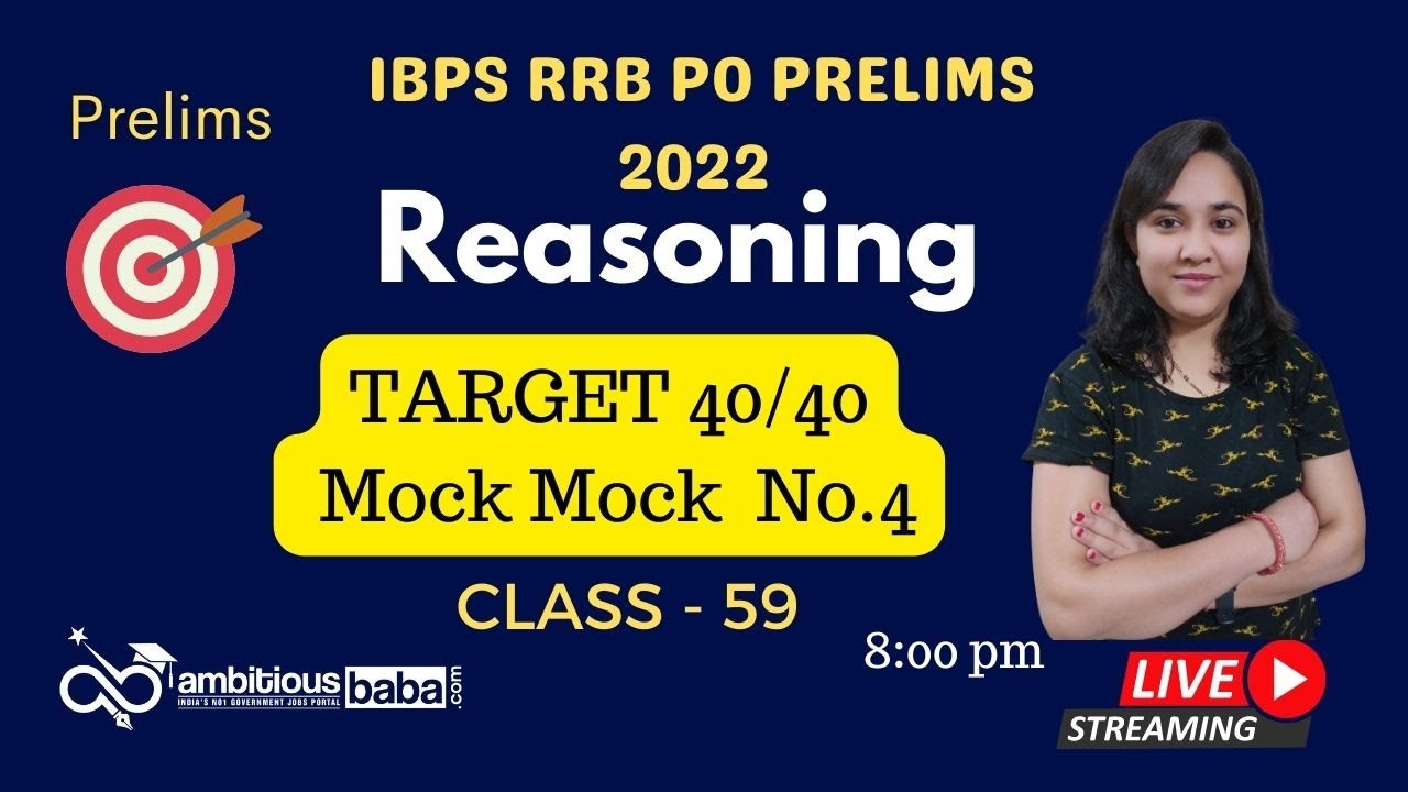 RRB PO Prelims 2022 (Mock Test No.4) Reasoning Ability - YouTube