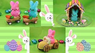 A Trio of Edible Crafts using Peeps for Easter: Race car, skateboard, House