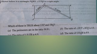 Class 10th math sample paper question: PQRS is a rectangle, angle UTQ is a right angle.