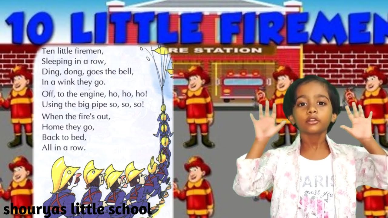 Ten little firemen rhymes with action|fire engine rhyme in english @shouryas little school