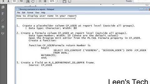 Oracle Reports 10g Tutorial in Bangla: Display user name in your report