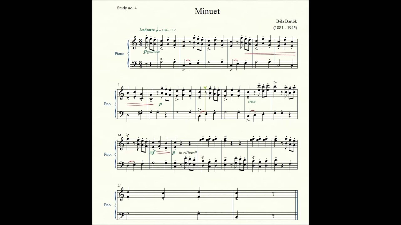 Study no. 4: Minuet - Béla Bartók - Piano Studies/Etudes 3