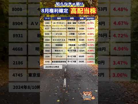 【8月の注目銘柄】新NISAおすすめ高配当株8選 #shorts #高配当株 #8月おすすめ #投資 #株式投資 #銘柄 #配当金