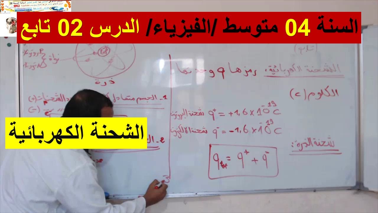 السنة 04 متوسط الفيزياء الدرس 02 النموذج المبسط للذرة والشحنة الكهربائية