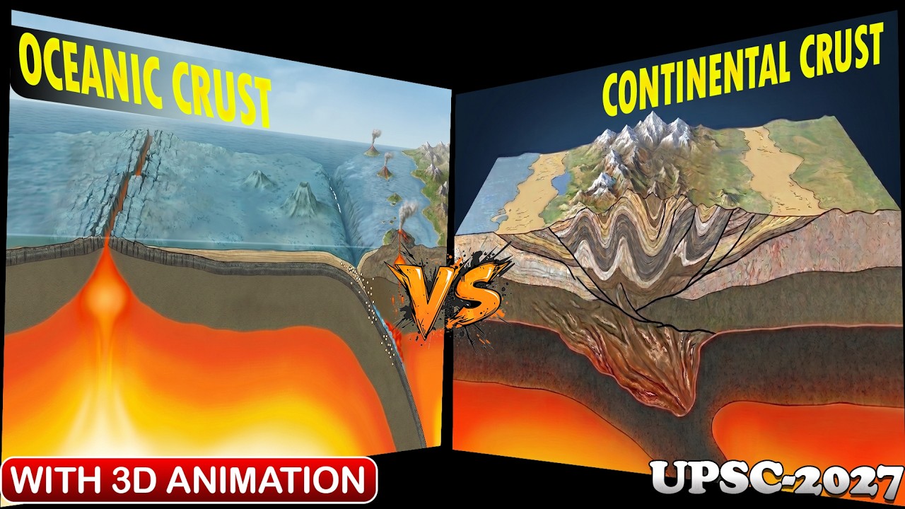 E5: Difference between Continental crust & Oceanic Crust | Geomorphology | UPSC 2027