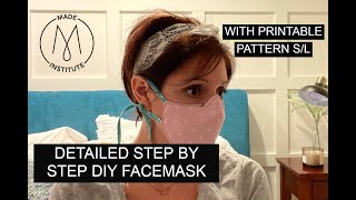 DIY facemask with ear ties, filter pocket, and nose wire tutorial.  Pattern in description