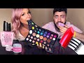 ASMR EATING EDIBLE CANDY MAKEUP, JAMES CHARLES PALETTE, LIPSTICK, BEAUTY BLENDER, BRUSHES MUKBANG 먹방