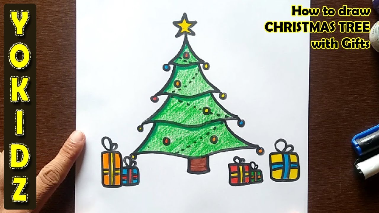 How To Draw Christmas Tree With Gifts