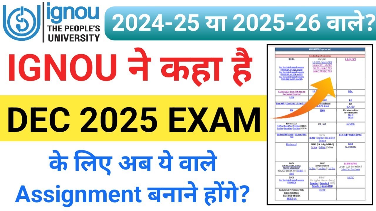 IGNOU Dec 2025 Assignment | ignou dec 2025 exam के लिए कौन से Assignment बनाने होंगे | ignou update