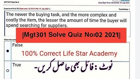||Mgt301 {100% Correct} Solve  Quiz 2 spring 2021||Life Star Academy|| By Rj Ray Afzal|