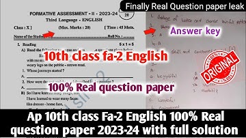 💯ap 10th class english fa2 question paper 2023|10th class fa2 english question paper 2023 answers