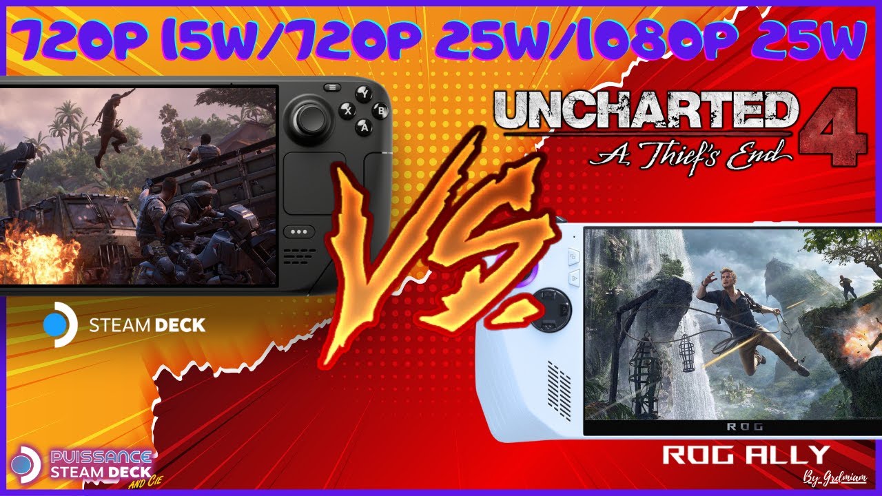 😎STEAM DECK🆚ROG ALLY: Uncharted 4 (720P 15W/25W 1080P 25W Moyen)