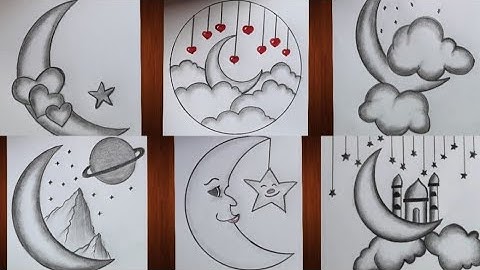 6 easy and beautiful moon drawing || Moon drawing || Drawing pictures || Moon drawing in a circle