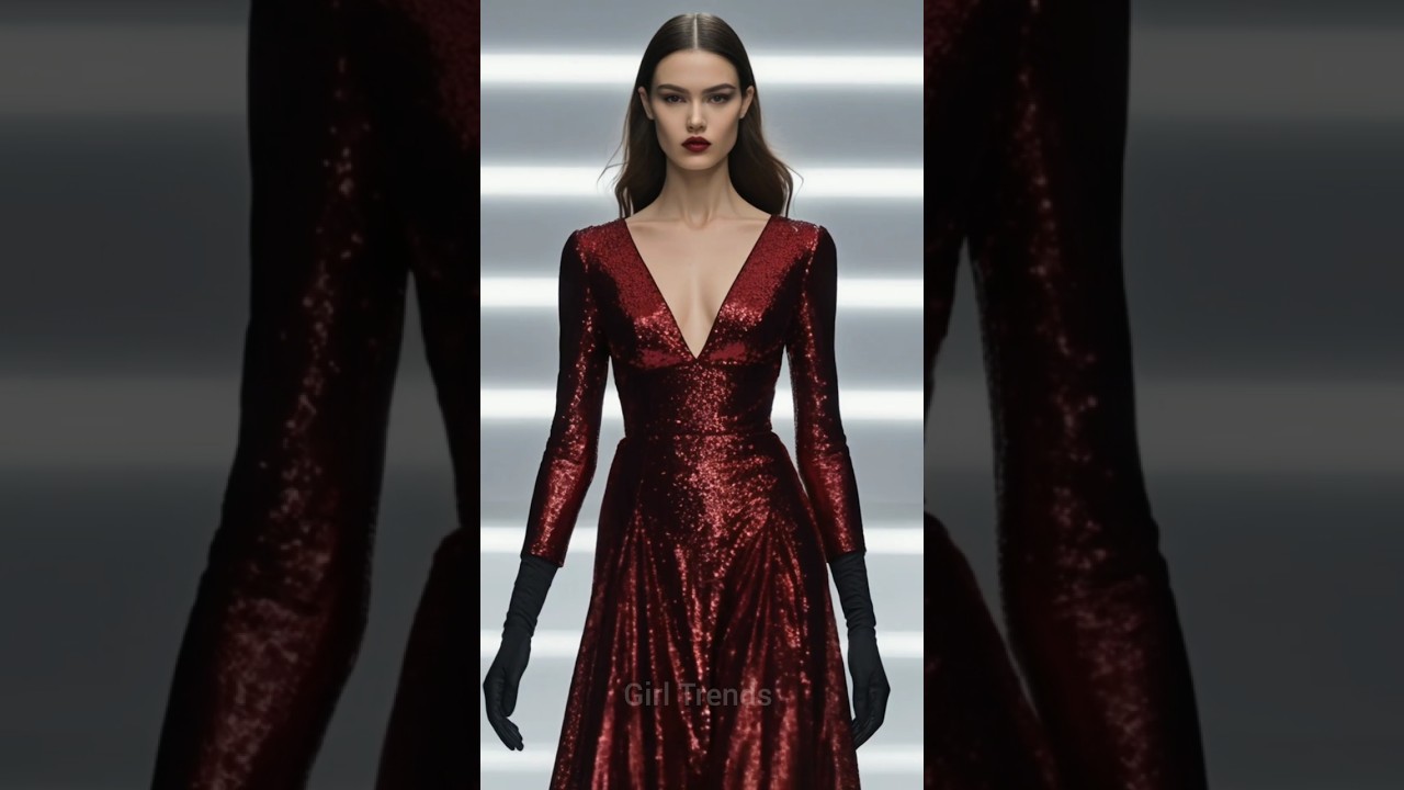 Glamorous Runway Look in Deep Red Sequin Gown - 1. 