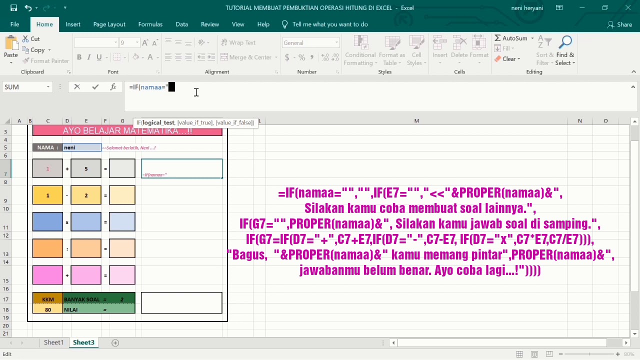 Tutorial Pembuatan Pembuktian Operasi  Hitung  pada  Ms 