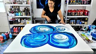 It WORKED! 4x4 foot ~ Ocean Blues ~ Swipe with Gorgeous Lacing / Acrylic Pouring