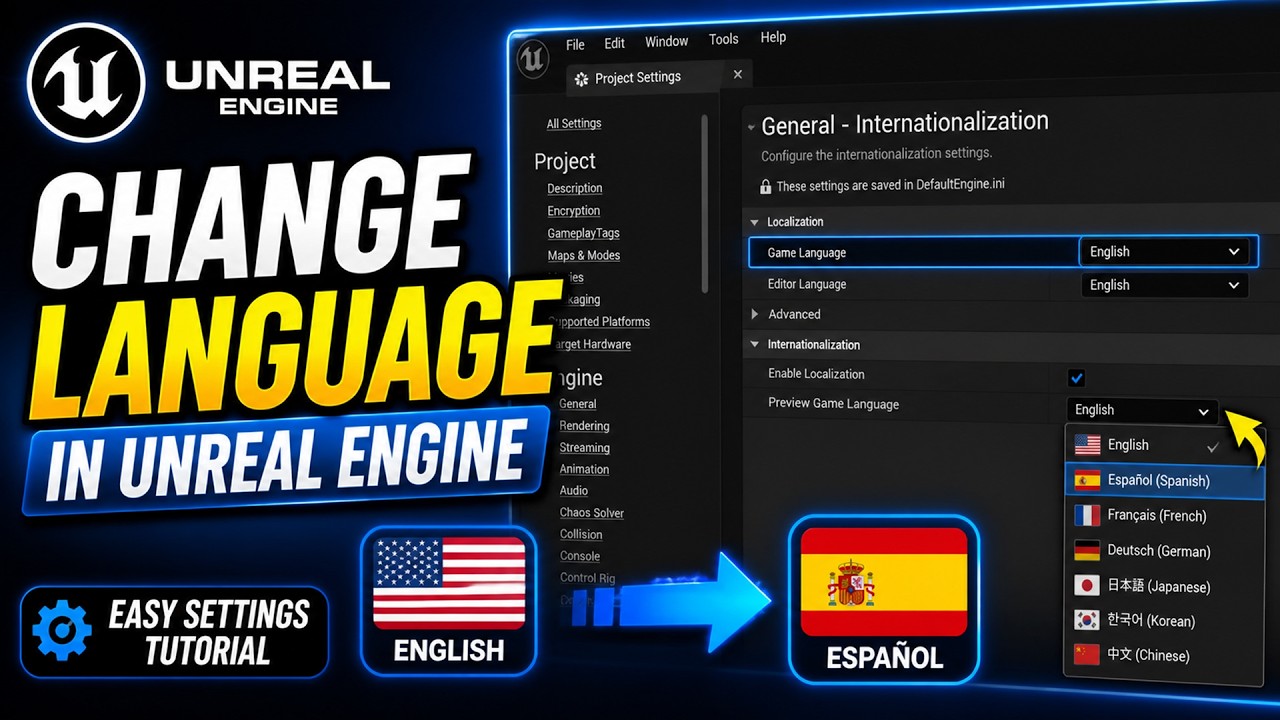 Unreal Engine 5 change the system language - YouTube