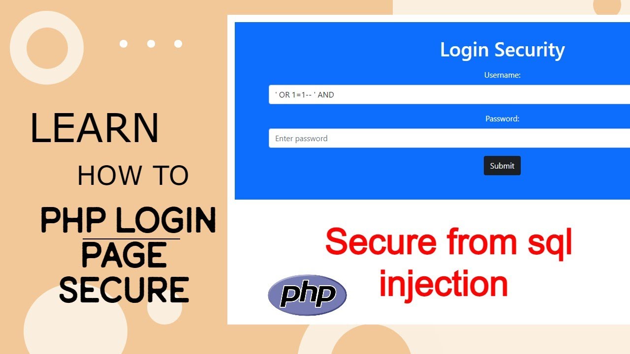 Login page php mysql how to secure from sql injection - YouTube
