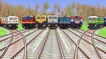 7 TRAINS RUNNING ON BUMPY FORKED RAILROAD TRACKS | Train Simulator