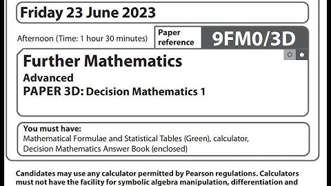 Pearson Edexcel Decision 1 2023 A level further maths