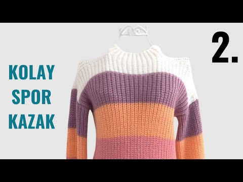 Renkli Spor Kazak Yapımı PART 2 / Yaka Örme ve Kazak Dikimi / ÖRGÜ KAZAK MODELLERİ