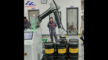Robo gắp thùng sơn lên pallet - Khuyến mãi dùng thử miễn phí 15 ngày.