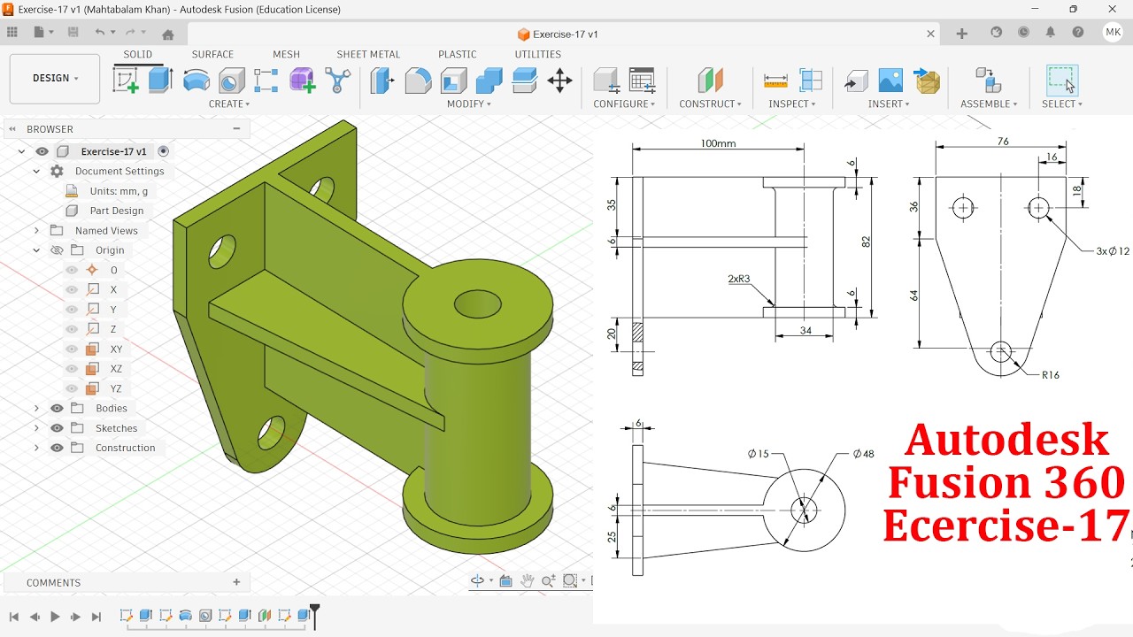 Autodesk Fusion 360 Tutorial-Exercise 17 - YouTube