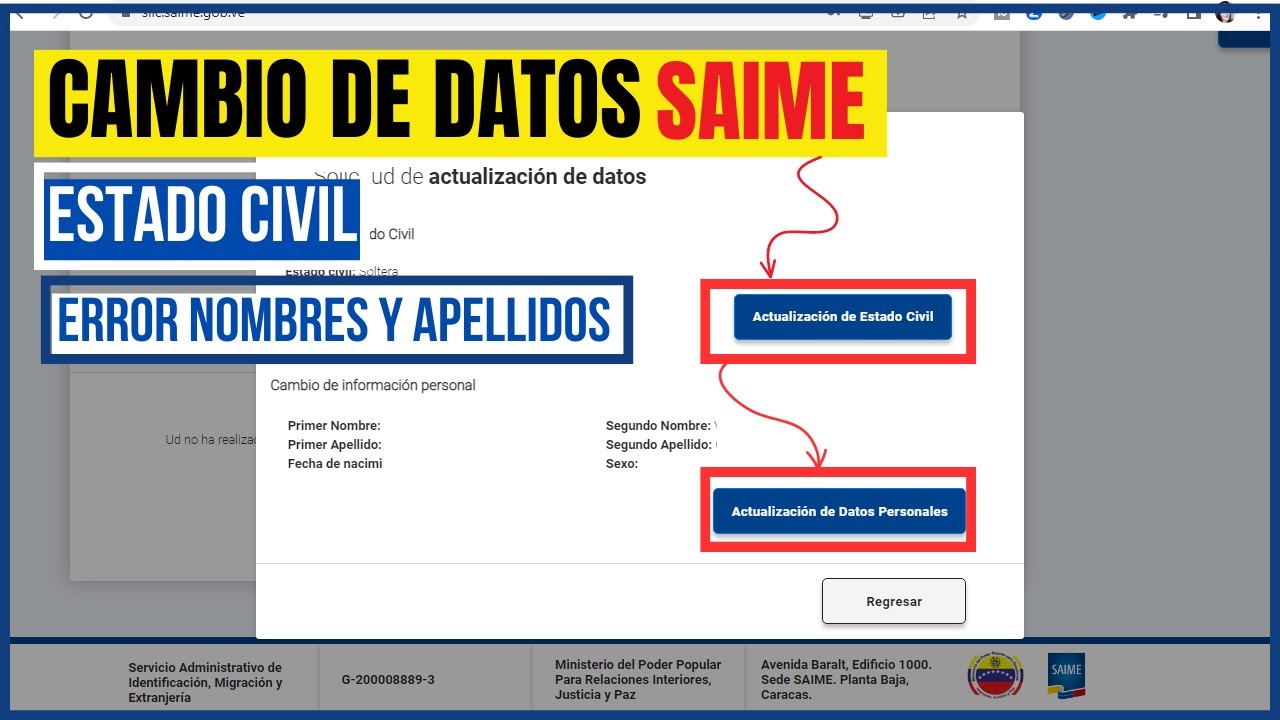 COMO ACTUALIZAR DATOS Y ESTADO CIVIL EN NUEVA PAGINA #SAIME - YouTube