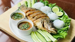 Miang Pla Pao Fried Fish, Salad & Thai Sos