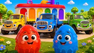 Learn Colors with Trucks and Surprise EGGS - Wheels on The Bus   Baby Shark - Kids Songs - WD