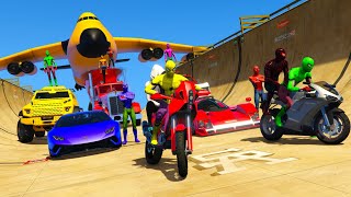 GTA V Stunts By motorcycles, supercars awesome ramp & stunts with spiderman team [GTAV Mods]
