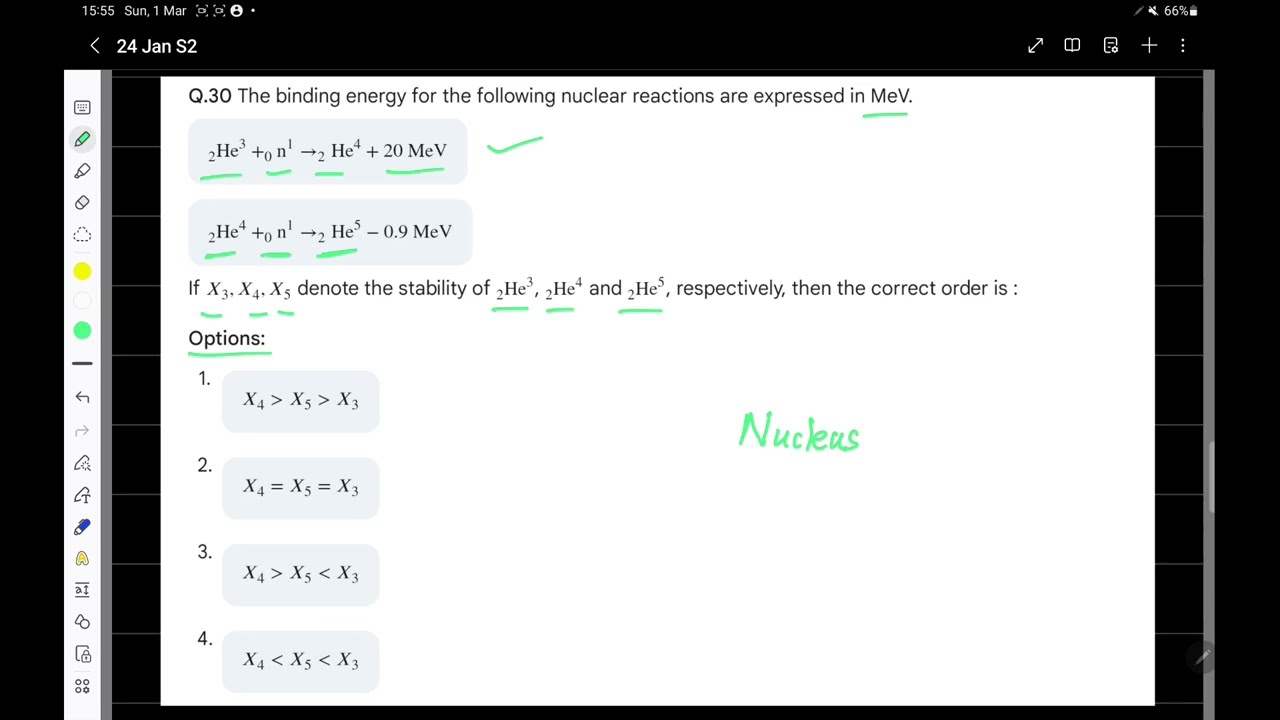 JEE Main 2026 Physics Solution: 24 Jan Shift 2 | Nucleus Binding Energy & Stability