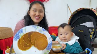 妈妈做的香蕉松饼，松软香甜，一可却不喜欢吃