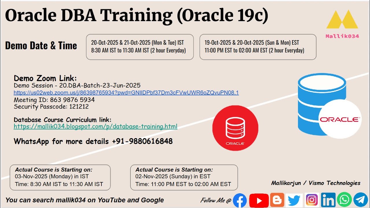 Oracle DBA Course || 20-Oct-2025 - Monday - YouTube