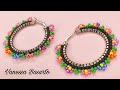 ARETES  DE FLORES MULTICOLOR CON CHAQUIRA/ MOSTACILLA💐❤️ HOW TO MAKE HOOP EARRINGS WHITH BEADS EASY💐