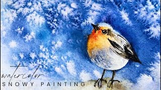 Magic Snow Texture Watercolor Easy Winter Bird Painting Watercolor
