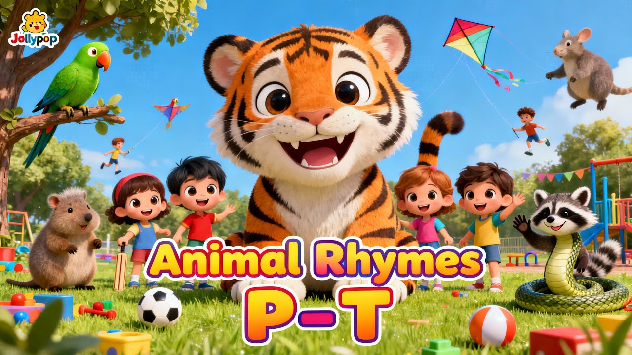 Animal Rhymes P–T | Parrot, Quokka, Raccoon, Snake, Tiger Songs for Kids | Jollypop Nursery Rhymes