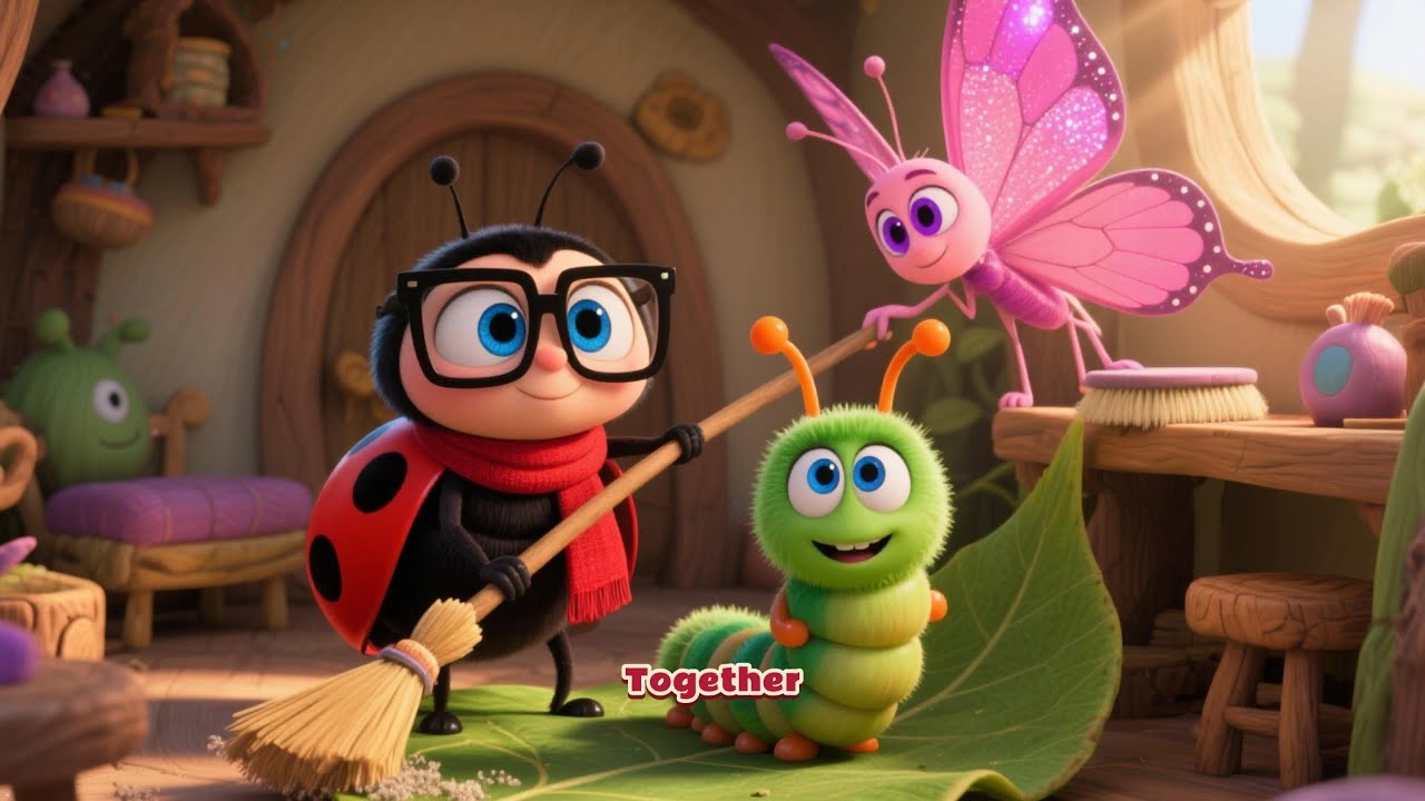 🧹🐞✨Ruby Cleans Her Tiny Leaf House 🧹✨ | Cute 3D Animation for Kids