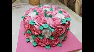 تورتة سهله بدون اى احترافيه للمبتدئين كلها وردات #تورتة ورد #flower cake