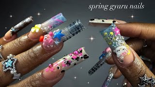 Spring Gyaru-Inspired Nails!🌺⭐️🏝️ | polygel extensions + adorable nail art!✨