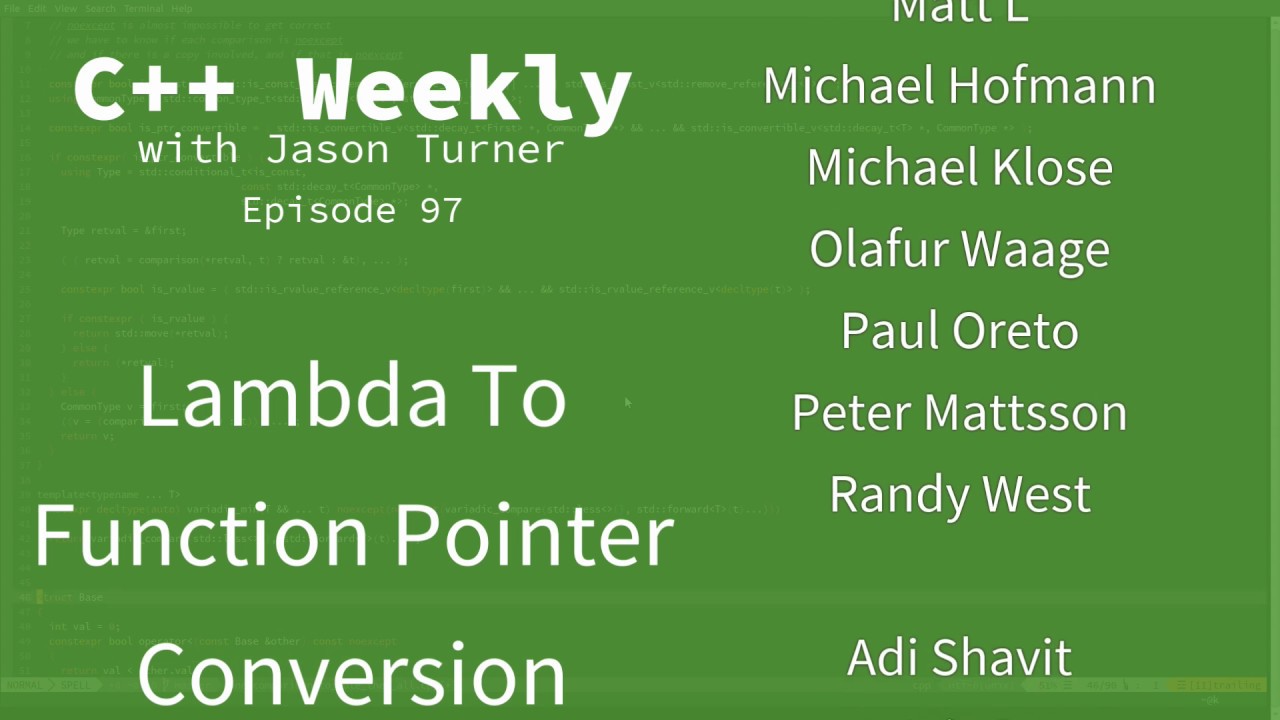 C++ Weekly - Ep 97 - Lambda To Function Pointer Conversion - YouTube C++ Weekly - Ep 97 - Lambda To Function Pointer Conversion - Youtube
